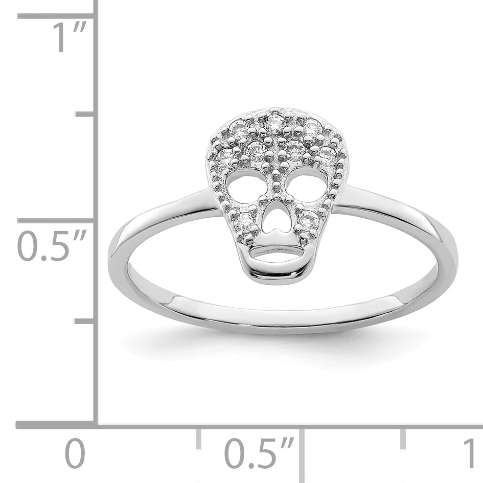 Sterling Silver Rhodium-plated CZ Skull Ring