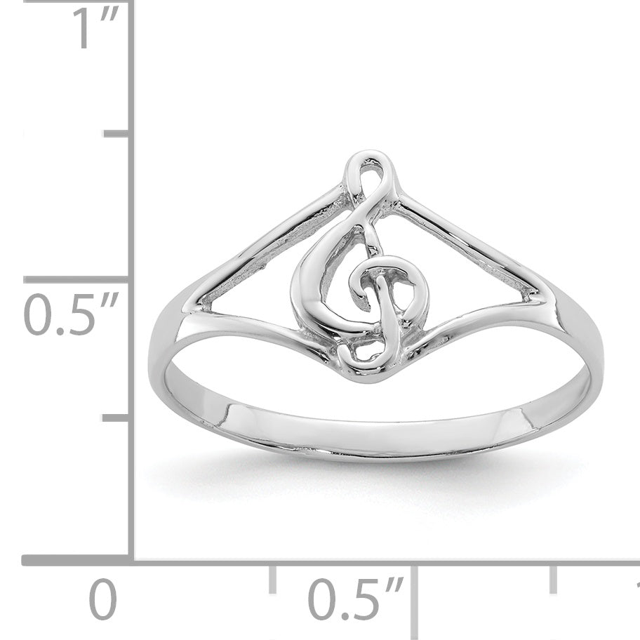 Sterling Silver Rhodium-plated Polished Music Note Ring