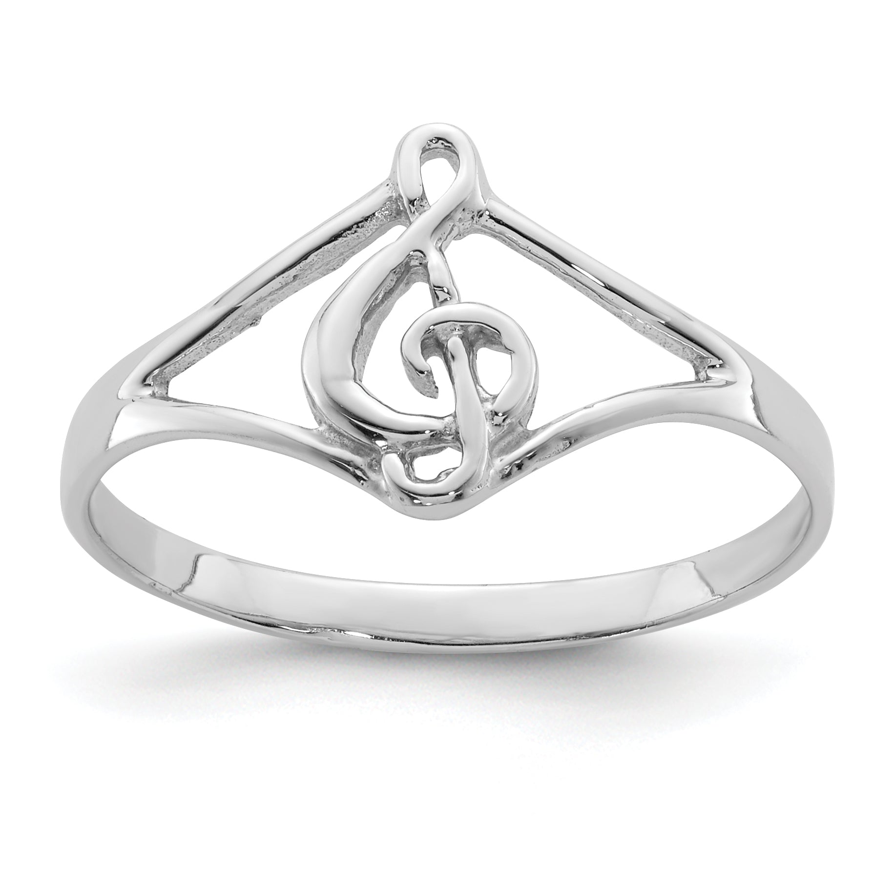 Sterling Silver Rhodium-plated Polished Music Note Ring