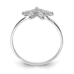 Sterling Silver Rhodium-plated Polished CZ Starfish Ring