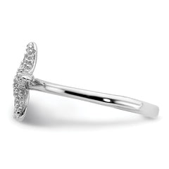 Sterling Silver Rhodium-plated Polished CZ Starfish Ring