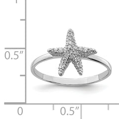 Sterling Silver Rhodium-plated Polished CZ Starfish Ring