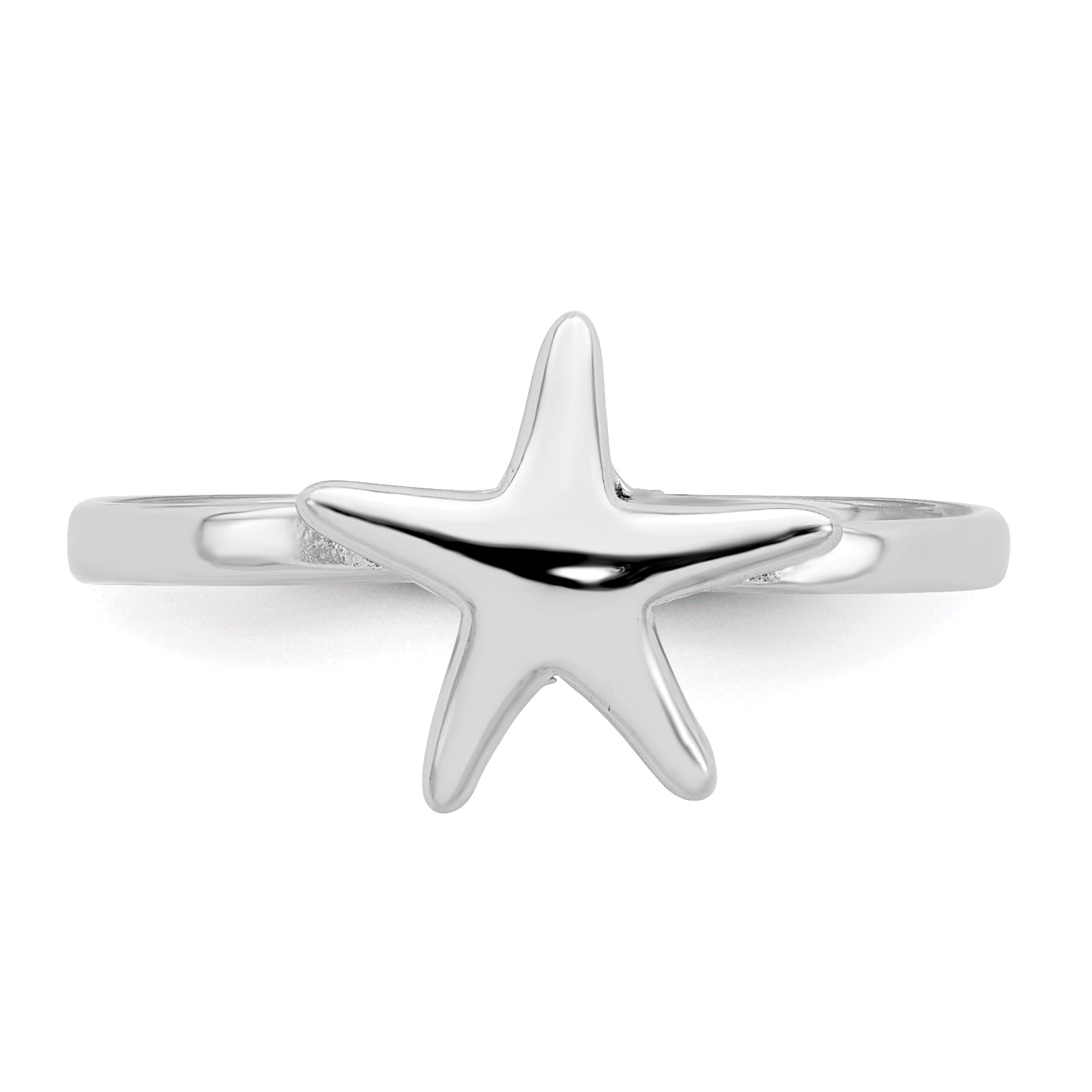 Sterling Silver Rhodium-plated Polished Starfish Ring