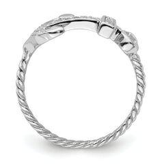 Sterling Silver Rhodium-plated Polished & Textured CZ Anchor Ring