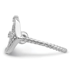 Sterling Silver Rhodium-plated Polished & Textured CZ Anchor Ring