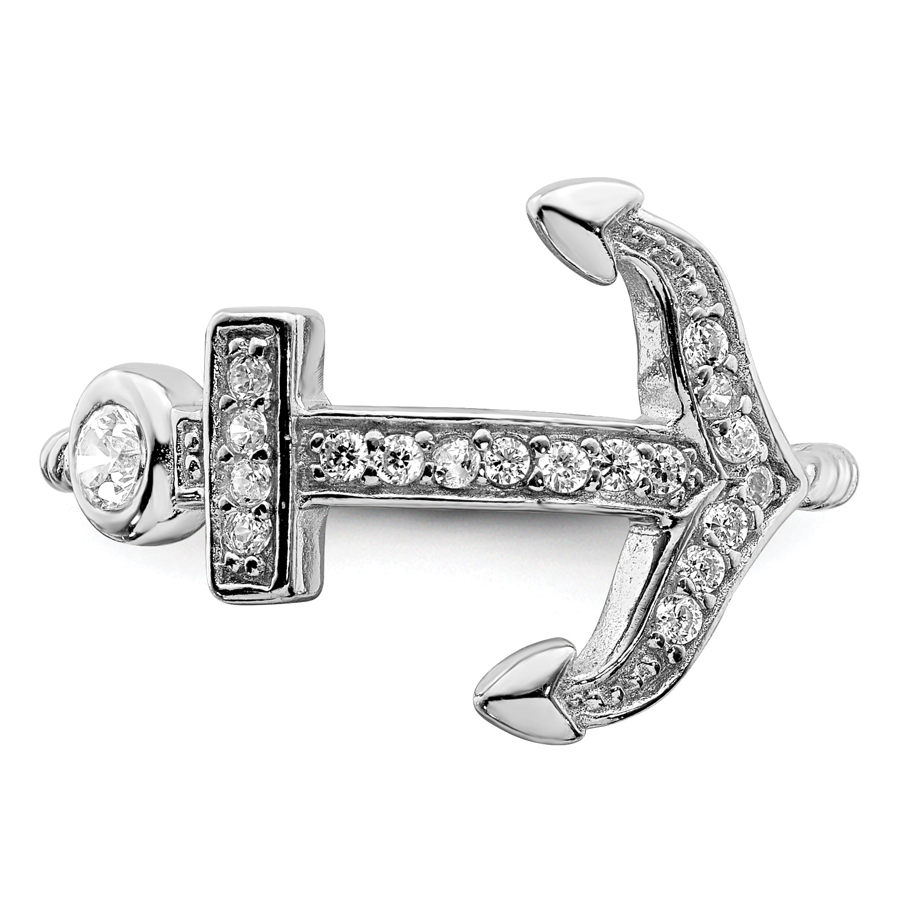 Sterling Silver Rhodium-plated Polished & Textured CZ Anchor Ring