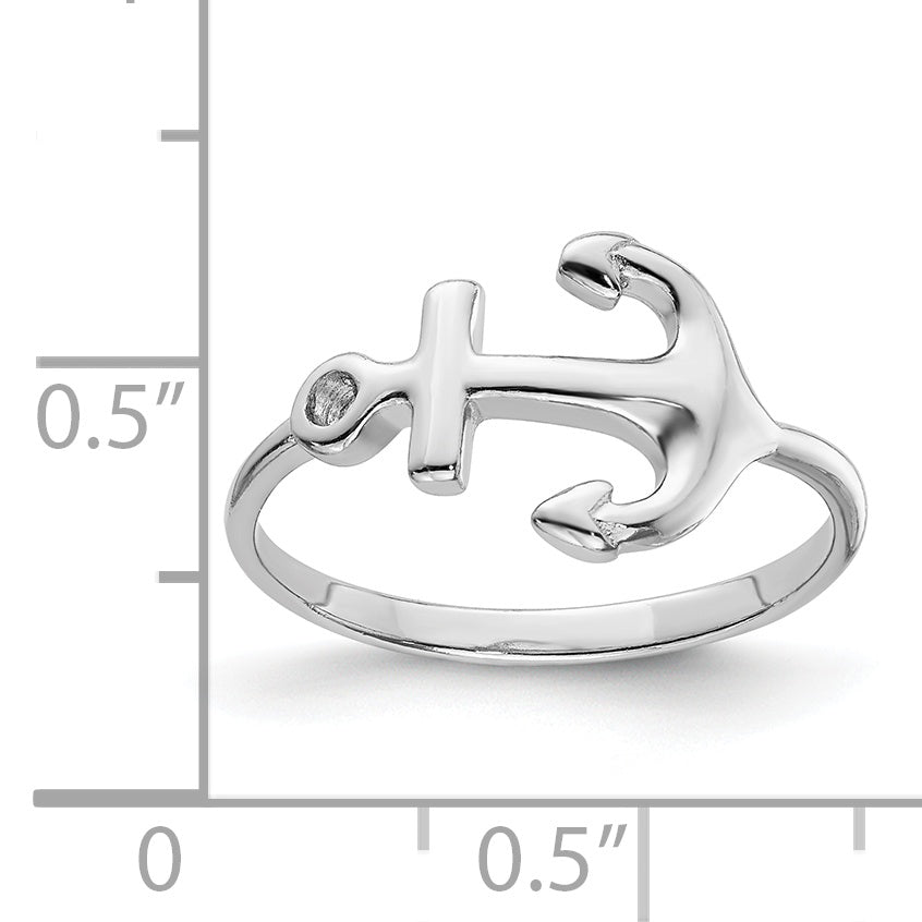 Sterling Silver Rhodium-plated Polished Anchor Ring