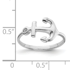 Sterling Silver Rhodium-plated Polished Anchor Ring