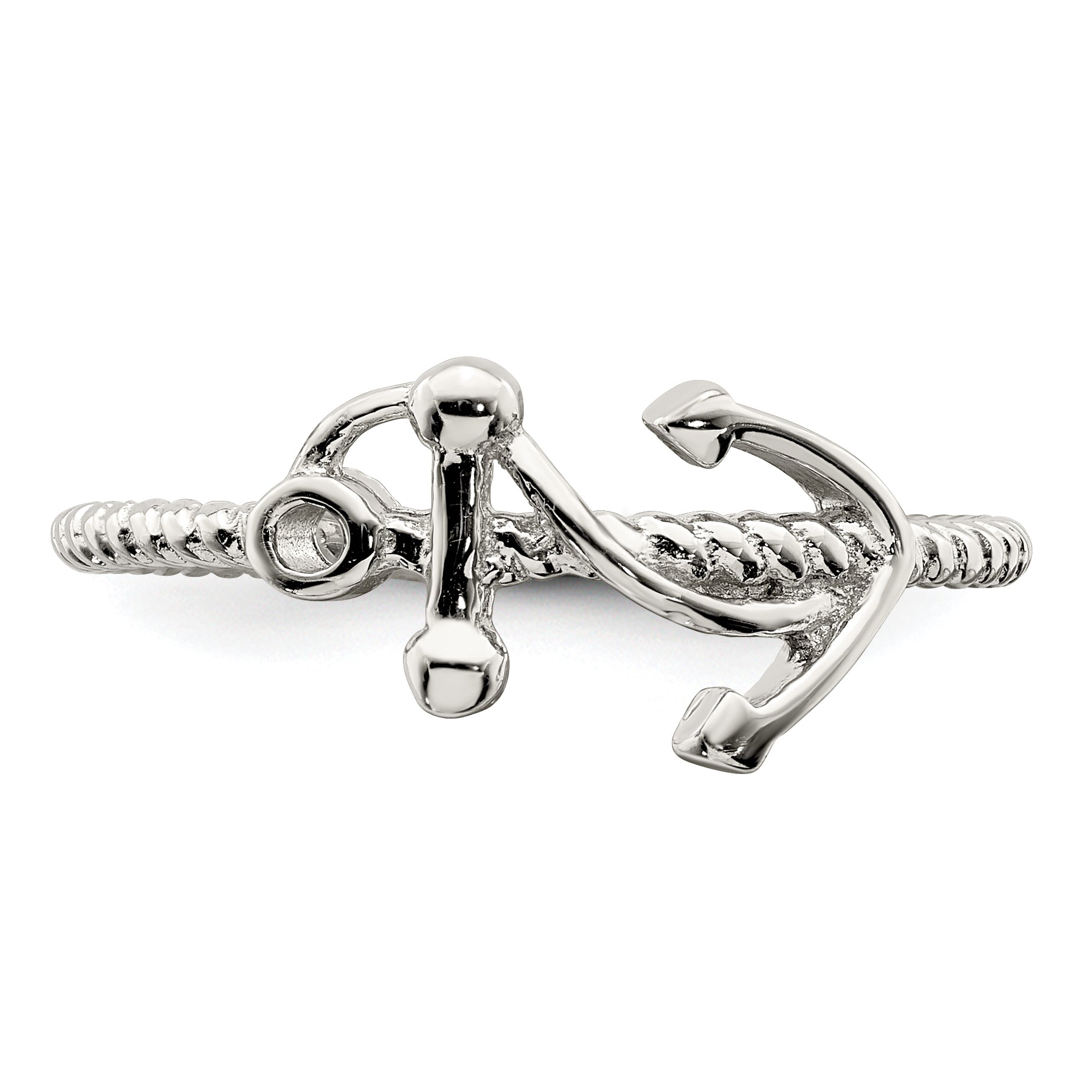 Sterling Silver Rhodium-plated Polished Anchor Ring