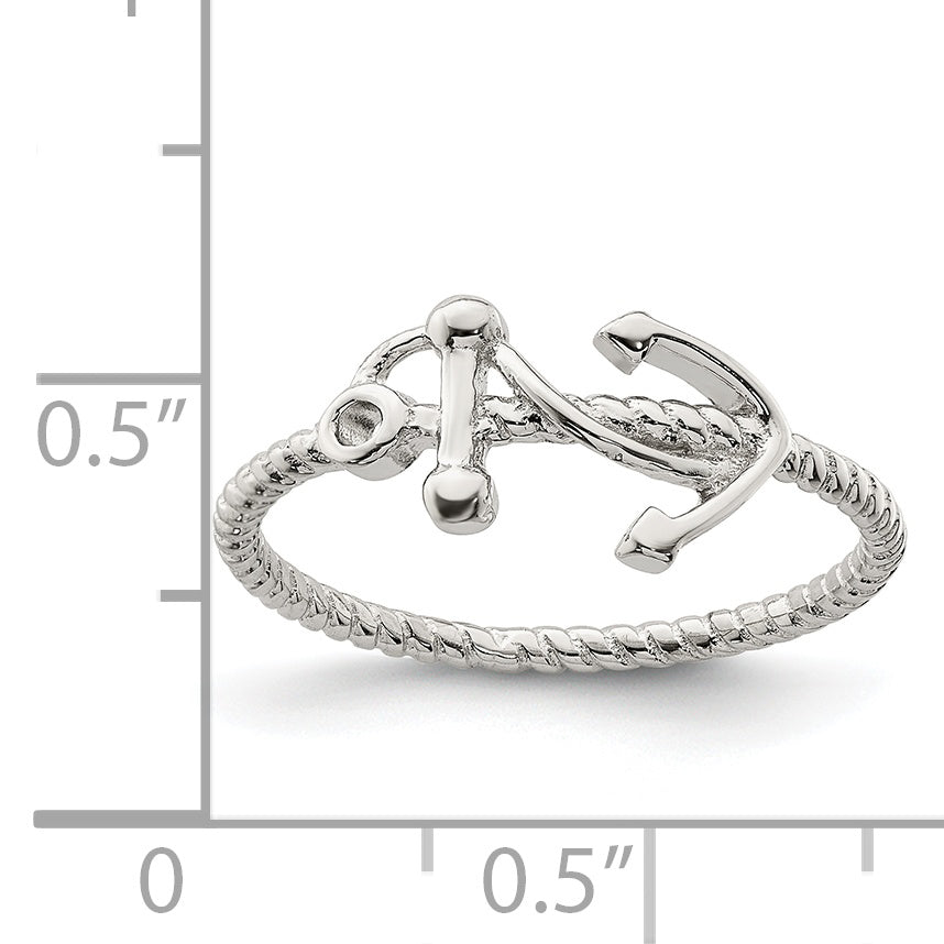 Sterling Silver Rhodium-plated Polished Anchor Ring