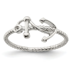 Sterling Silver Rhodium-plated Polished Anchor Ring