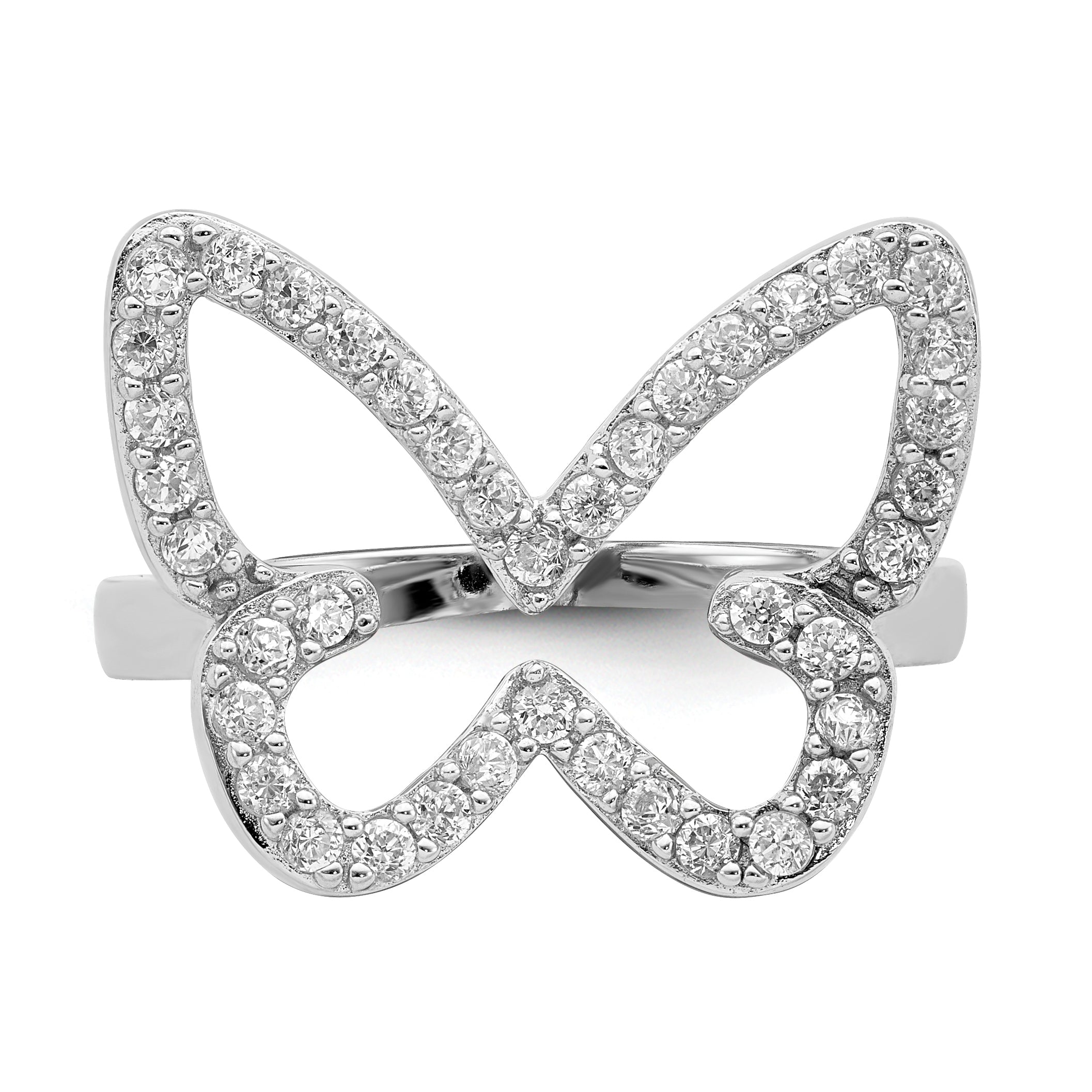 Sterling Silver Rhodium-plated CZ Butterfly Ring