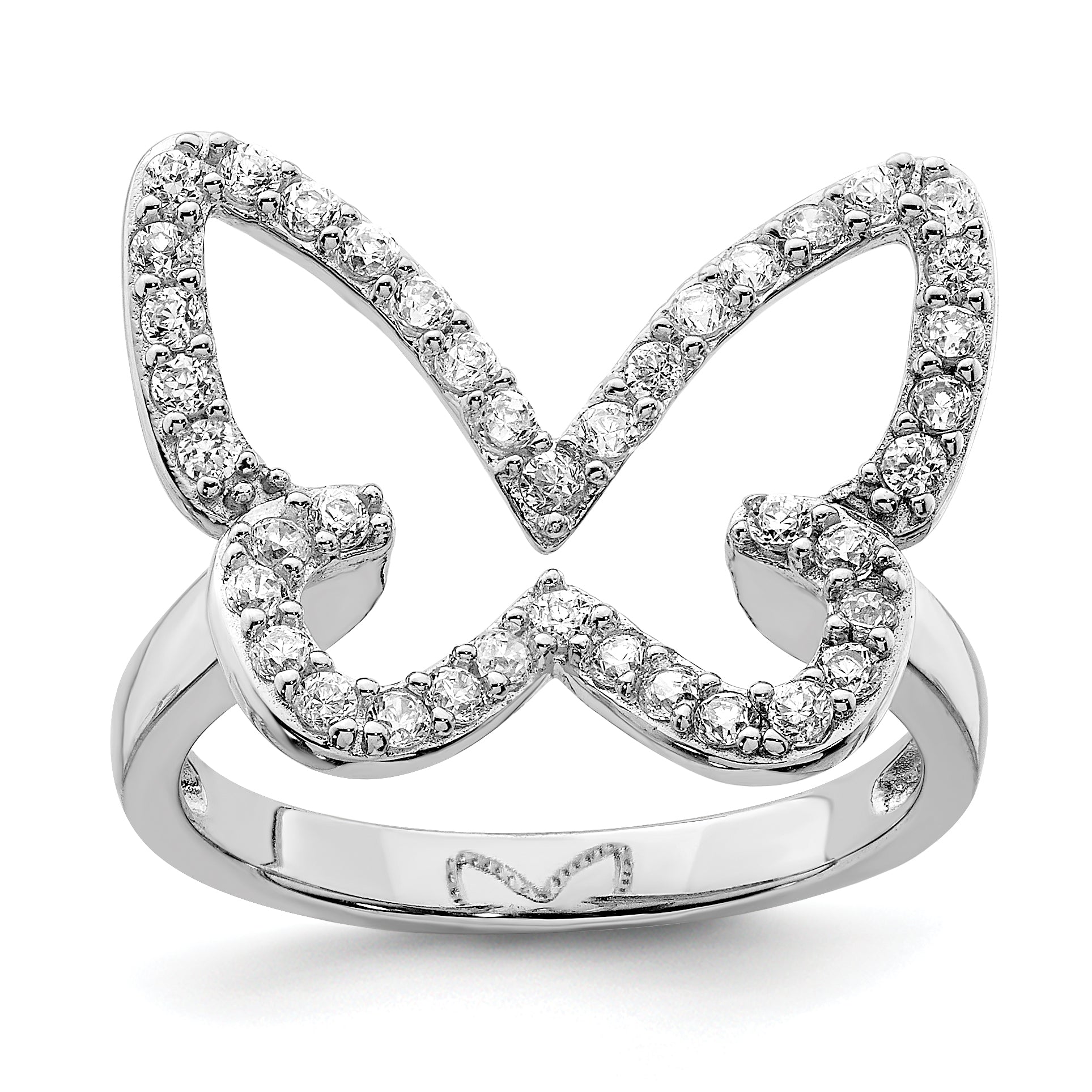 Sterling Silver Rhodium-plated CZ Butterfly Ring