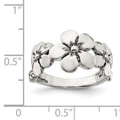 Sterling Silver Polished/Antiqued Flower Ring