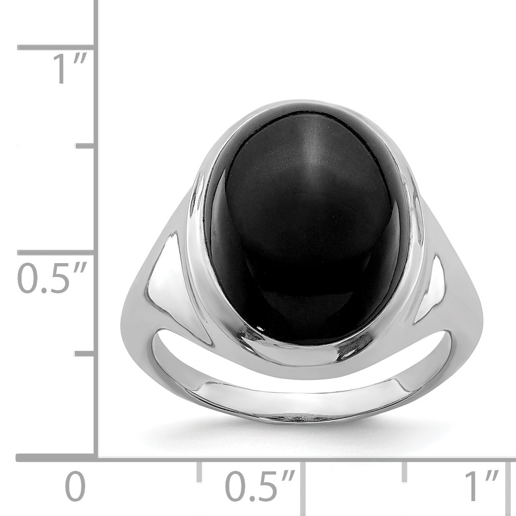 Sterling Silver Rhodium-plated Black Agate Ring