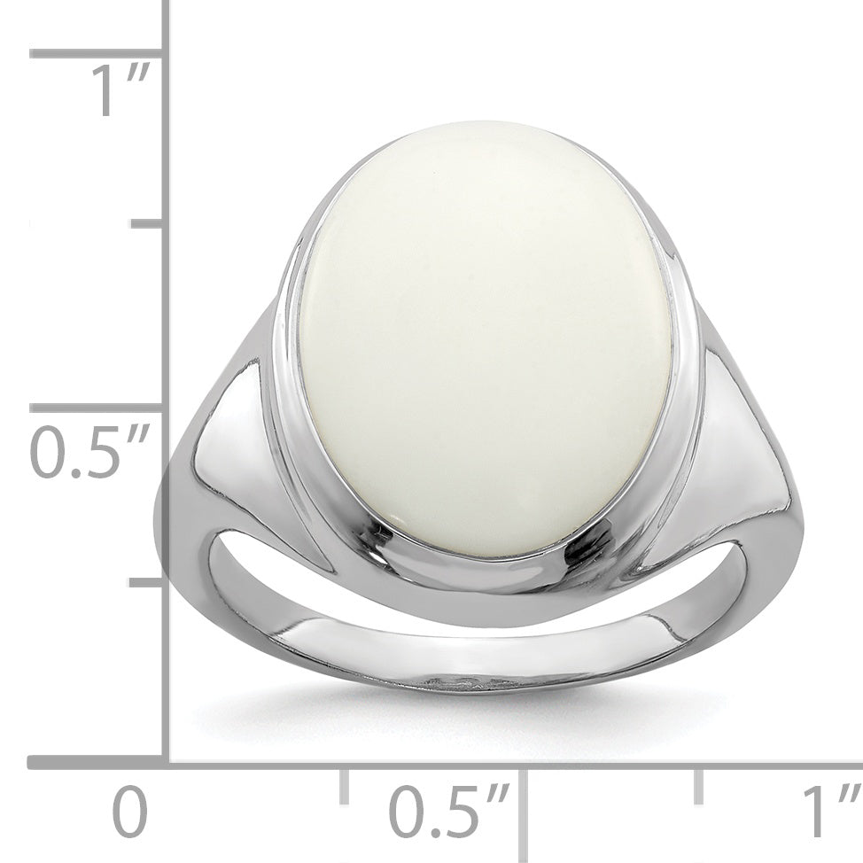 Sterling Silver Rhodium-plated White Agate Ring