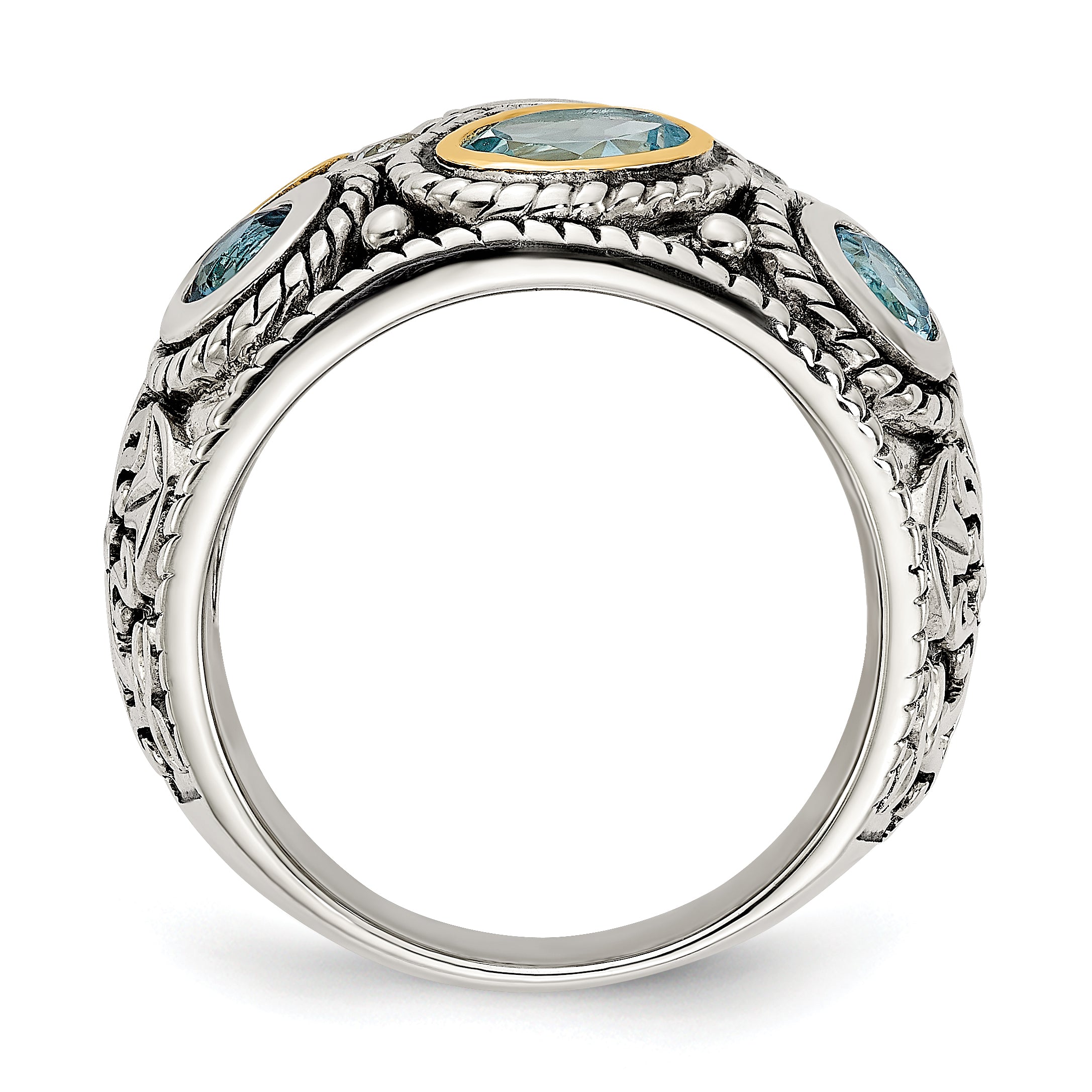 Sterling Silver With14k Gold and Blue Topaz Fancy Ring