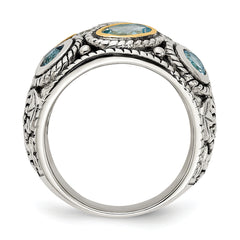 Sterling Silver With14k Gold and Blue Topaz Fancy Ring