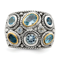 Sterling Silver With14k Gold and Blue Topaz Fancy Ring