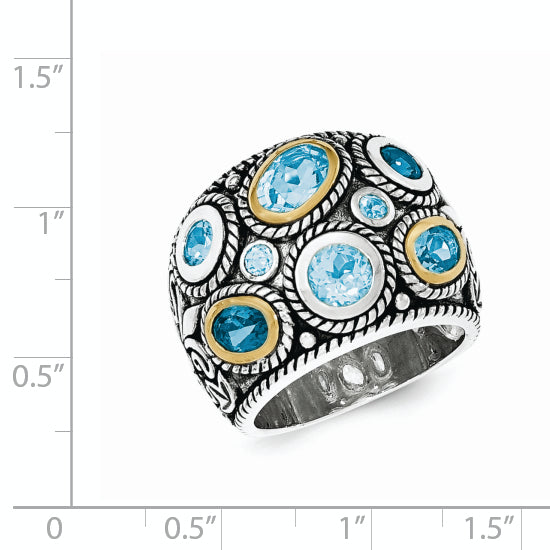 Sterling Silver With14k Gold and Blue Topaz Fancy Ring