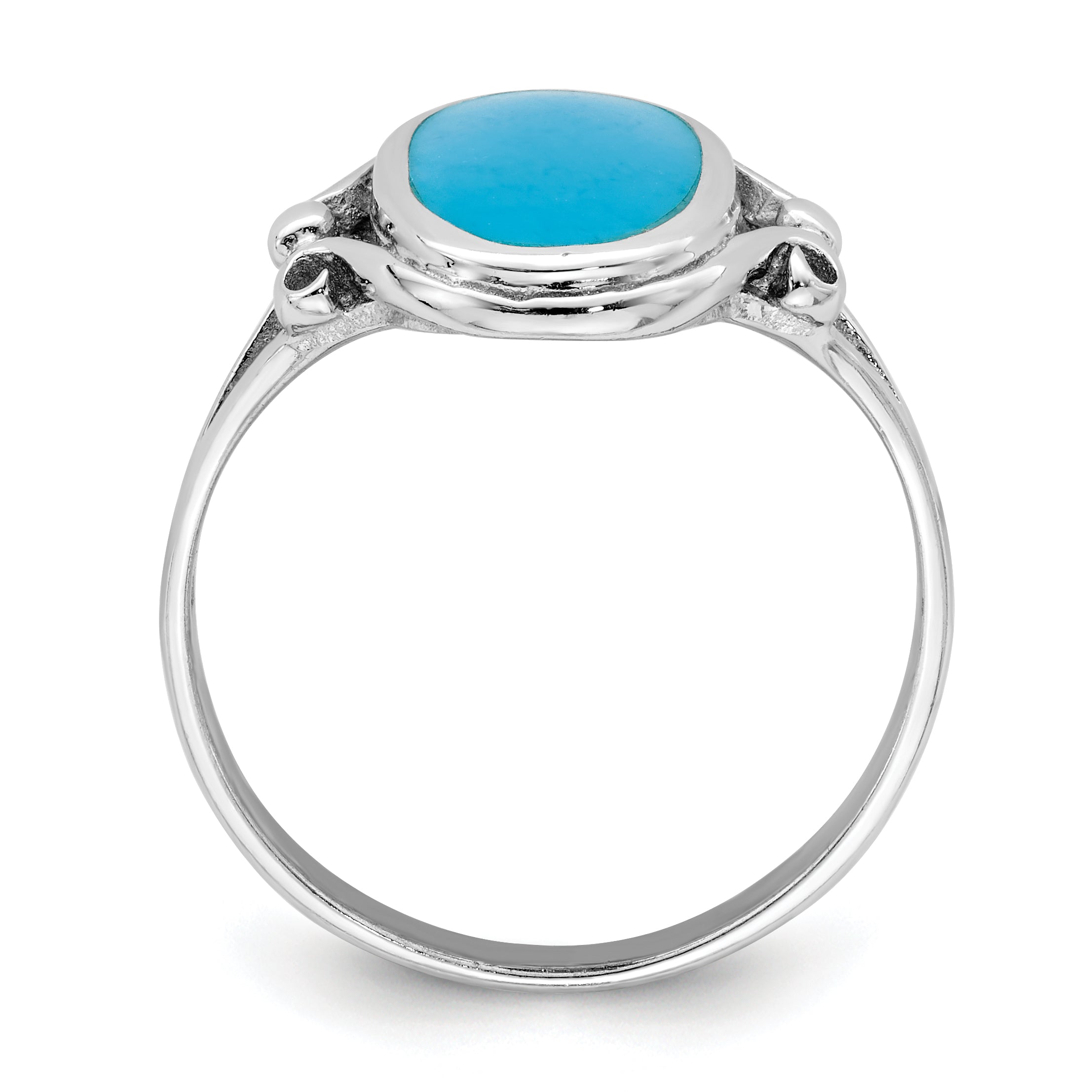 Sterling Silver Rhodium-plated Polished Synthetic Turquoise Ring