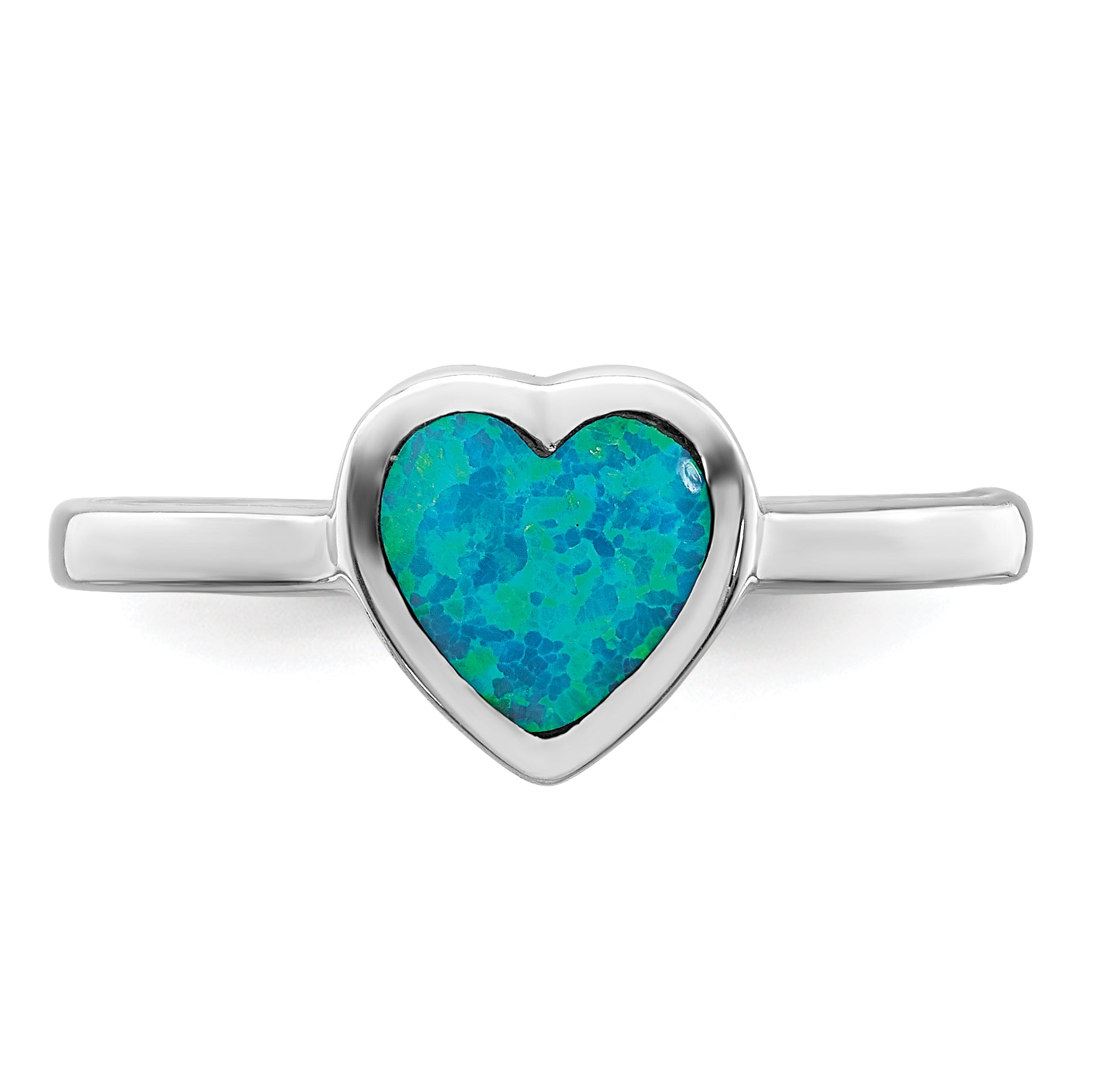 Sterling Silver Rhodium-plated Polished Heart Synthetic Opal Ring