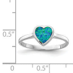 Sterling Silver Rhodium-plated Polished Heart Synthetic Opal Ring