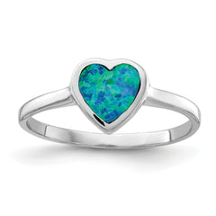 Sterling Silver Rhodium-plated Polished Heart Synthetic Opal Ring