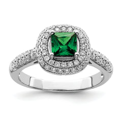 Sterling Silver Rhodium-plated White & Green CZ Ring