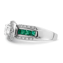 Sterling Silver Rhodium-plated CZ and Lab Created Emerald Ring