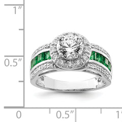 Sterling Silver Rhodium-plated CZ and Lab Created Emerald Ring