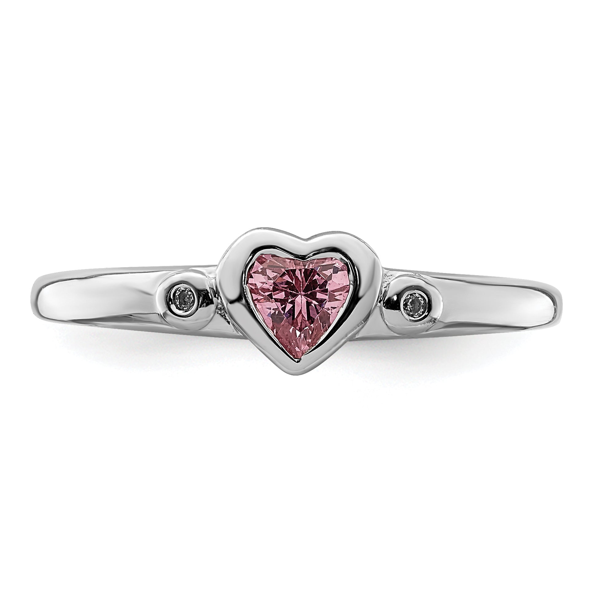 Sterling Silver Rhodium-plated White & Pink CZ Heart Ring