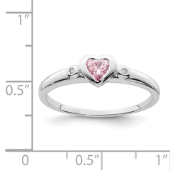 Sterling Silver Rhodium-plated White & Pink CZ Heart Ring