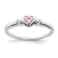 Sterling Silver Rhodium-plated White & Pink CZ Heart Ring