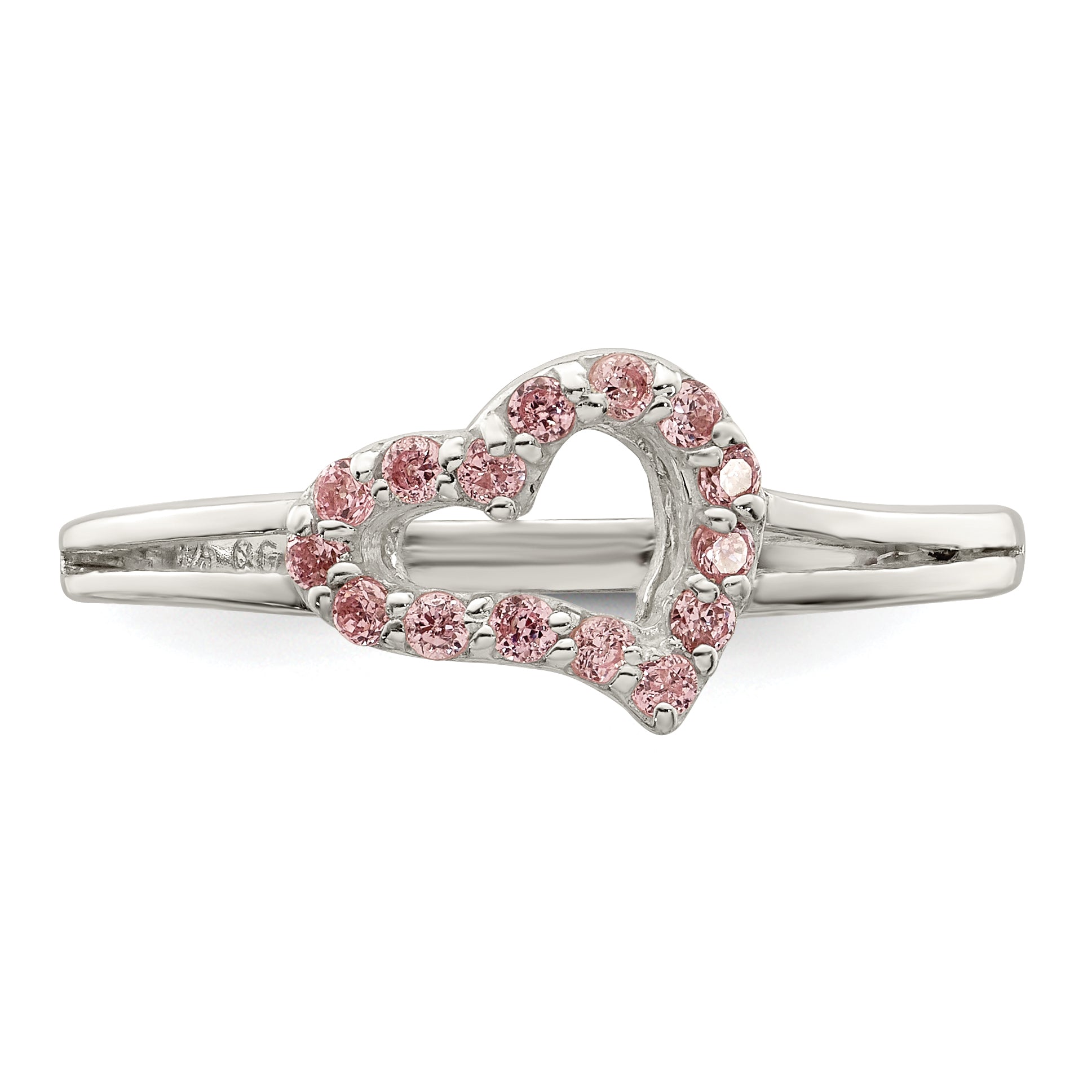 Sterling Silver Polished Pink CZ Heart Ring