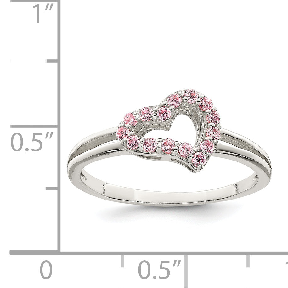 Sterling Silver Polished Pink CZ Heart Ring