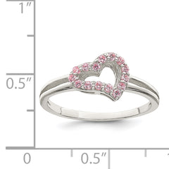 Sterling Silver Polished Pink CZ Heart Ring