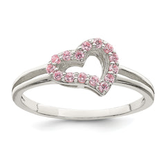 Sterling Silver Polished Pink CZ Heart Ring