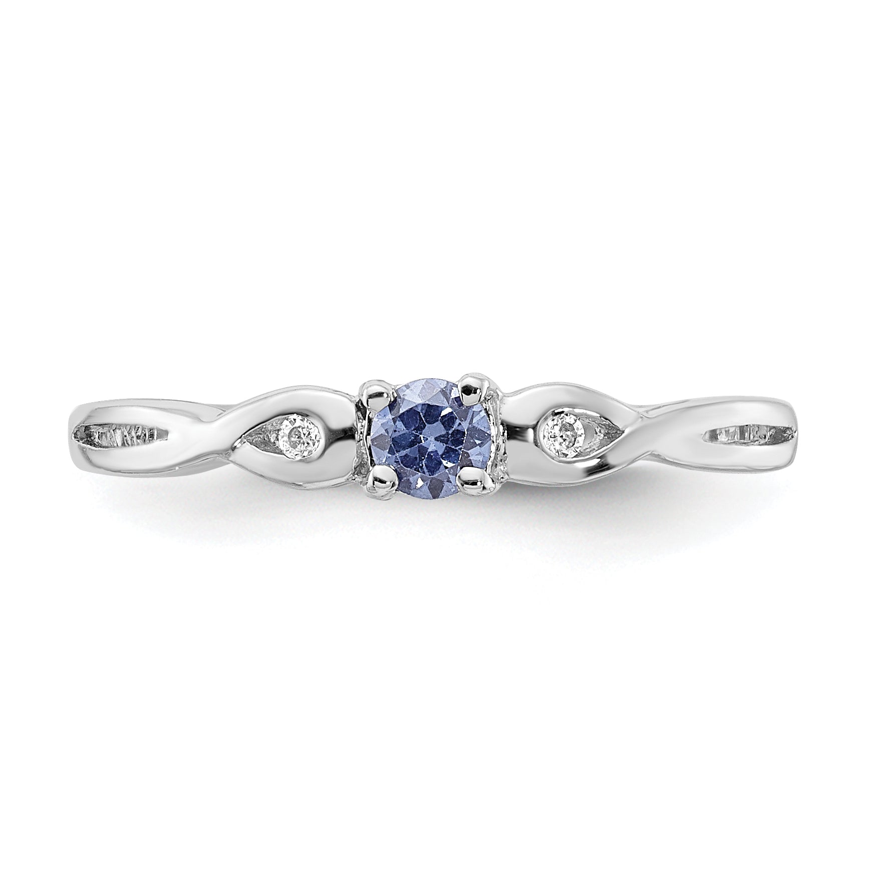 Sterling Silver Rhodium-plated Blue Color & White CZ Ring