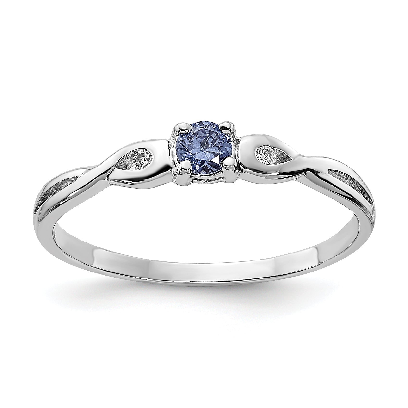 Sterling Silver Rhodium-plated Blue Color & White CZ Ring