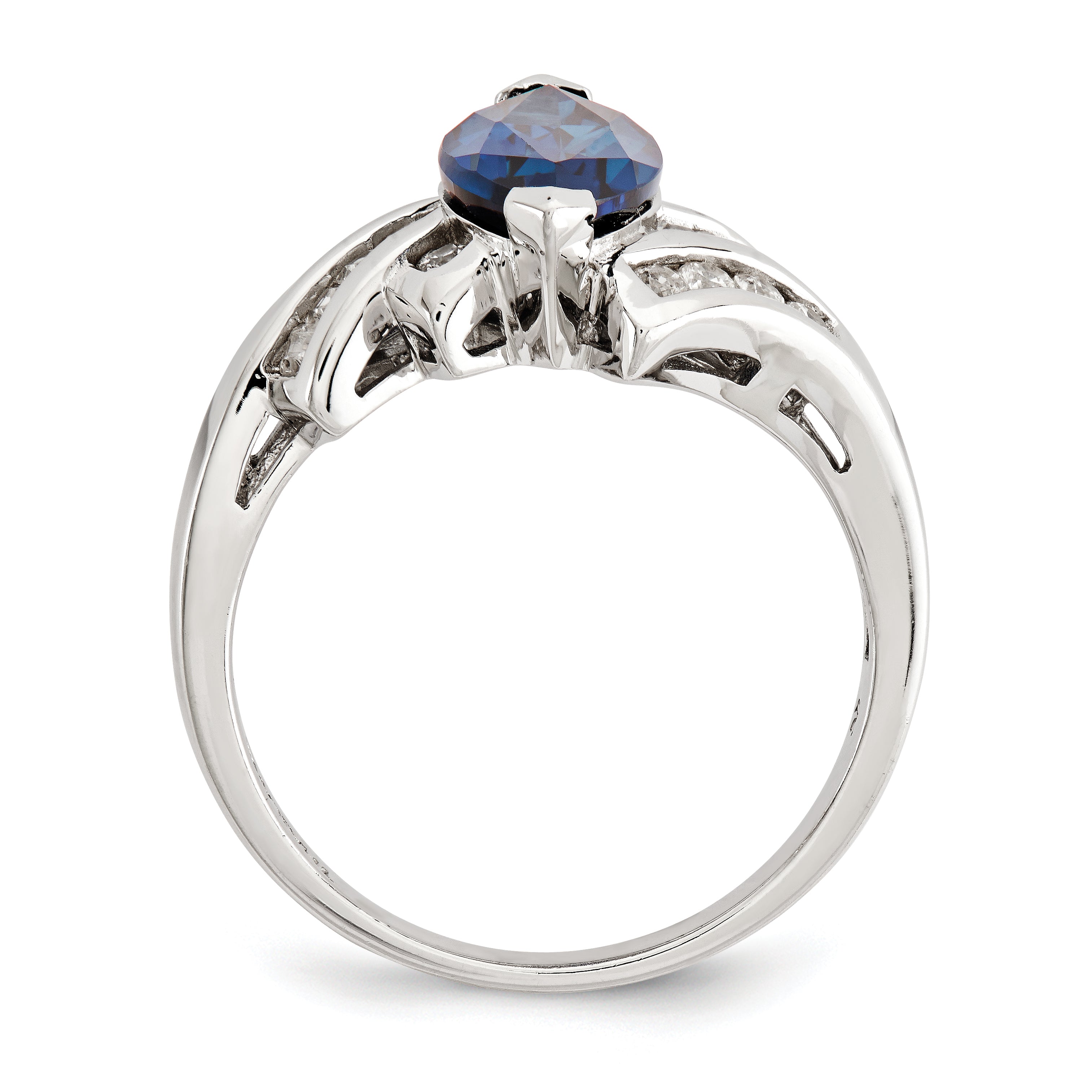 Sterling Silver Rhodium-plated Created Blue Sapphire and CZ Marquise Ring