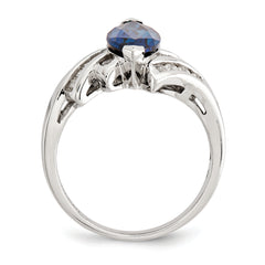 Sterling Silver Rhodium-plated Created Blue Sapphire and CZ Marquise Ring