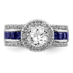 Sterling Silver Rhodium-plated CZ and Lab Created Sapphire Ring