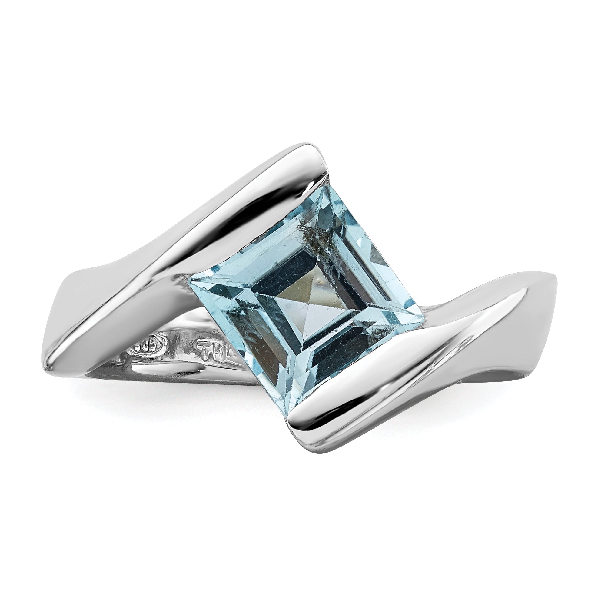 Sterling Silver Rhodium-plated Polished Blue CZ Ring