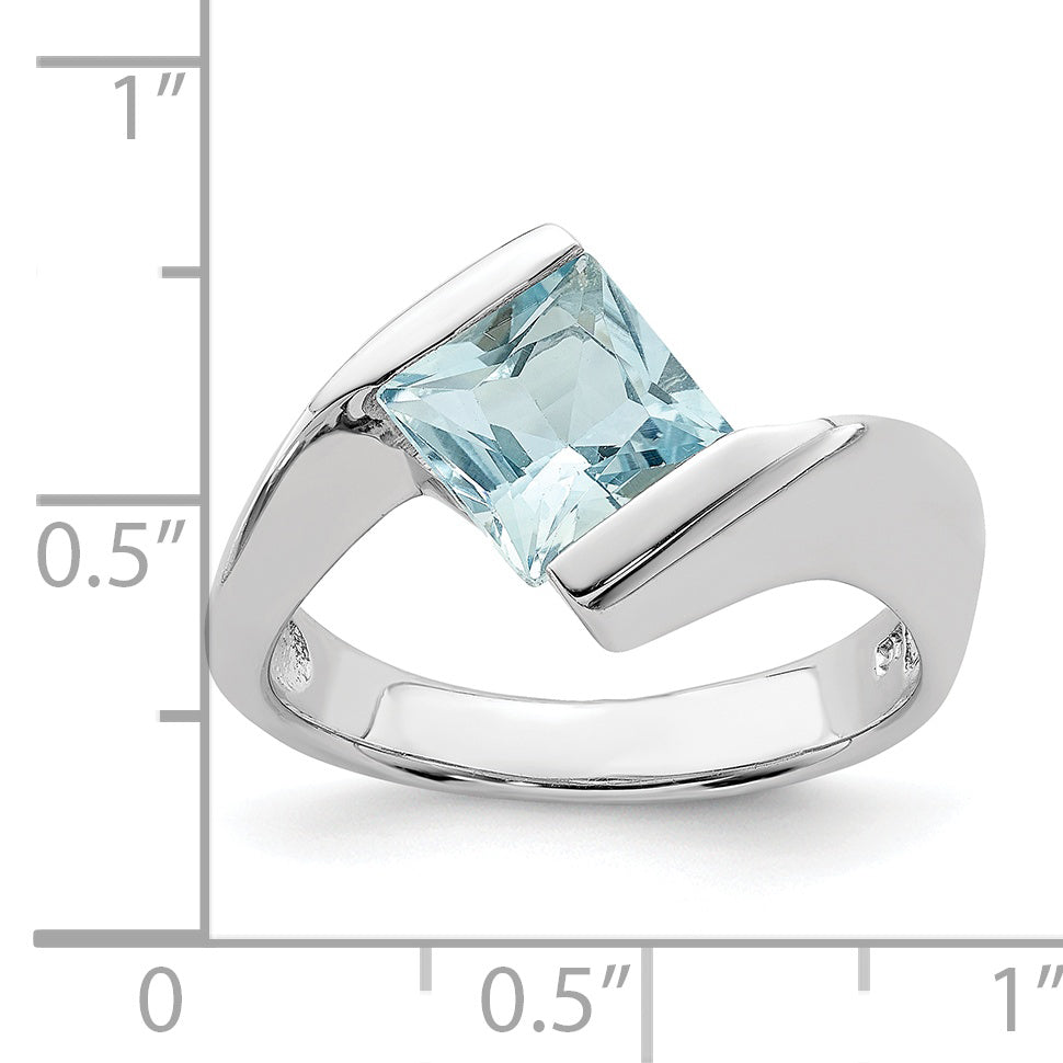 Sterling Silver Rhodium-plated Polished Blue CZ Ring