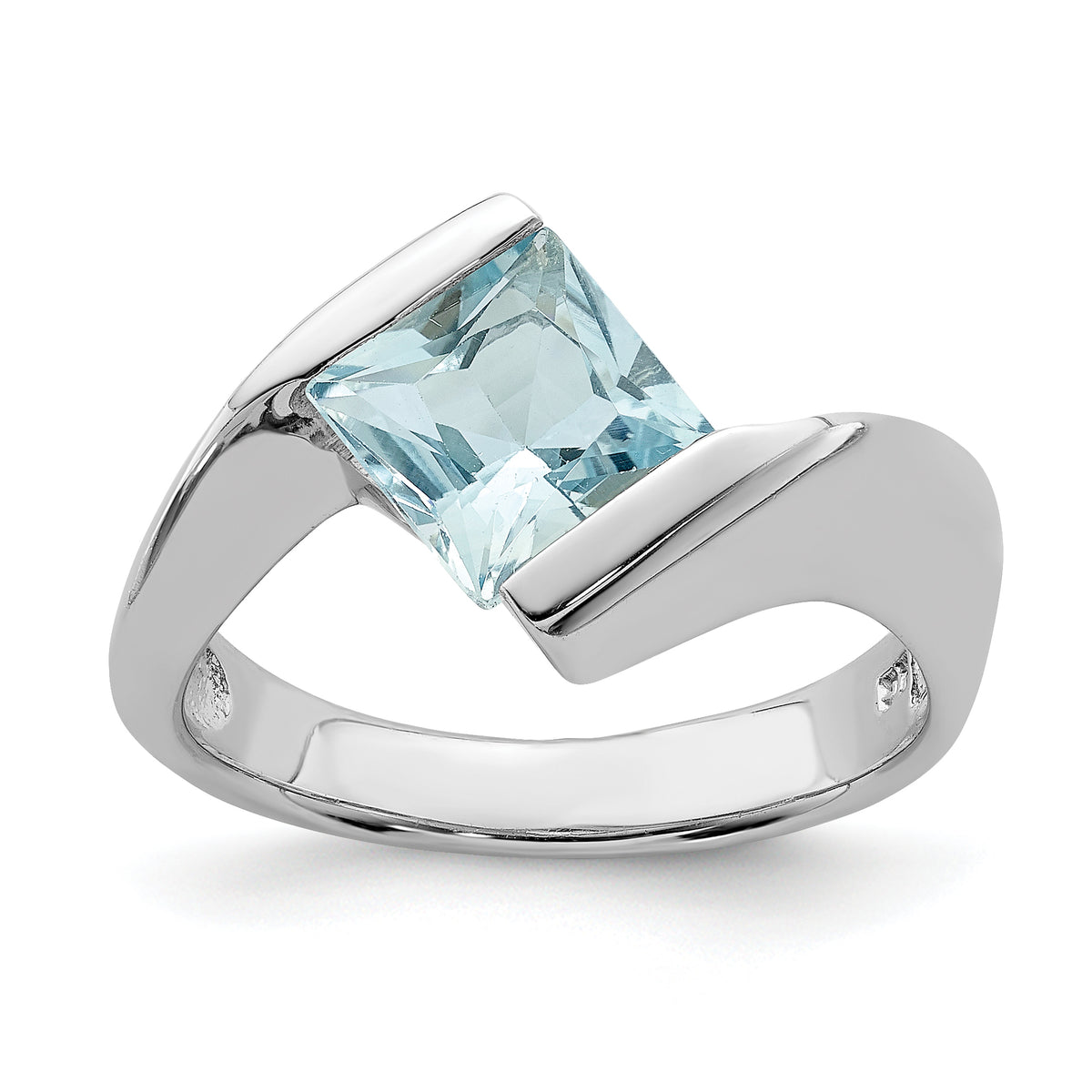 Sterling Silver Rhodium-plated Polished Blue CZ Ring