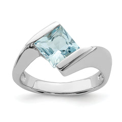 Sterling Silver Rhodium-plated Polished Blue CZ Ring