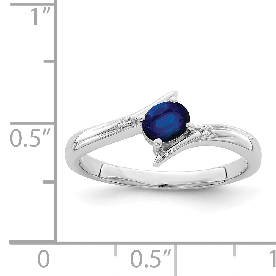 Sterling Silver Rhodium-plated Sapphire and Diamond Ring