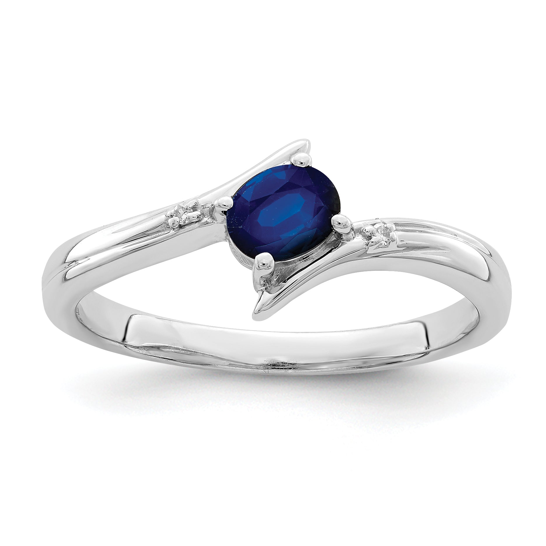 Sterling Silver Rhodium-plated Sapphire and Diamond Ring