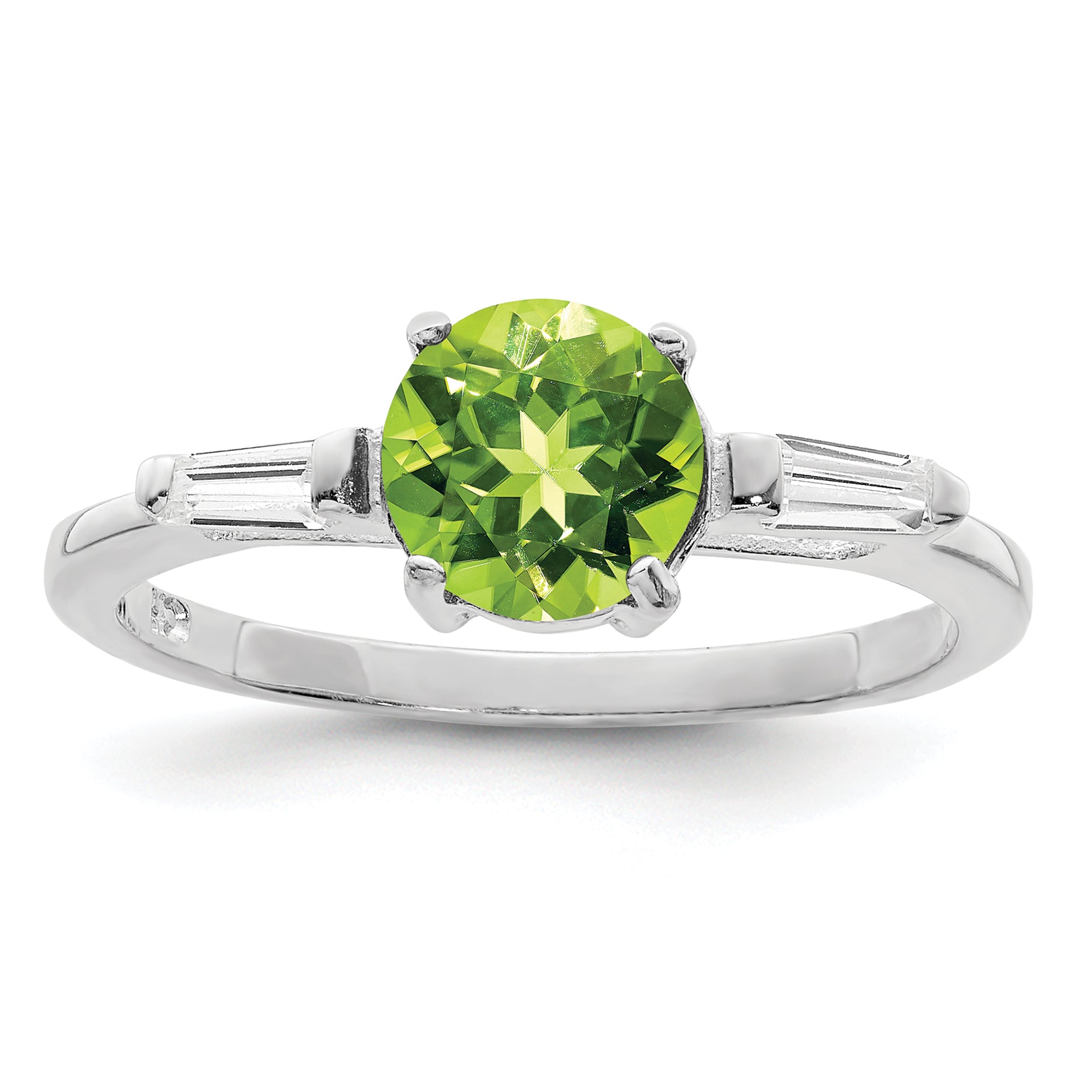 Sterling Silver Rhodium Peridot & CZ Ring